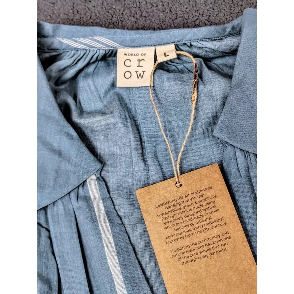 NWT World of Crow Relaxed Fit Midi-Dress Blue Sz (L) Oversize Lagenlook Coastal - Picture 3 of 11